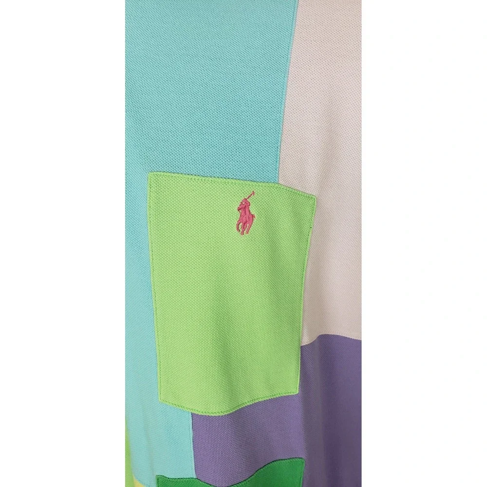 Polo Ralph Lauren Mens XL Patchwork Pastel Colorblock Polo Shirt Retro Summer